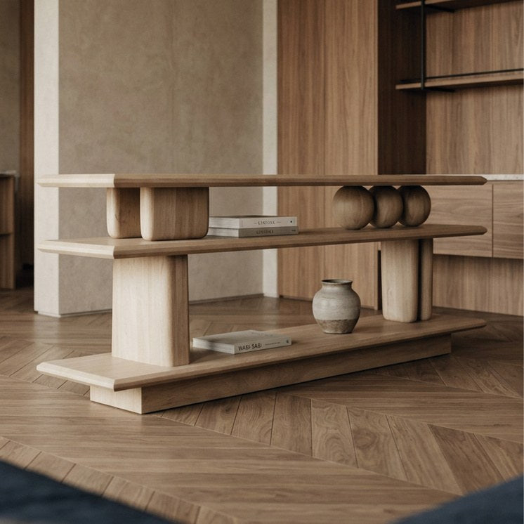 Mueble terminado instalado en un interior contemporaneo con piso de madera